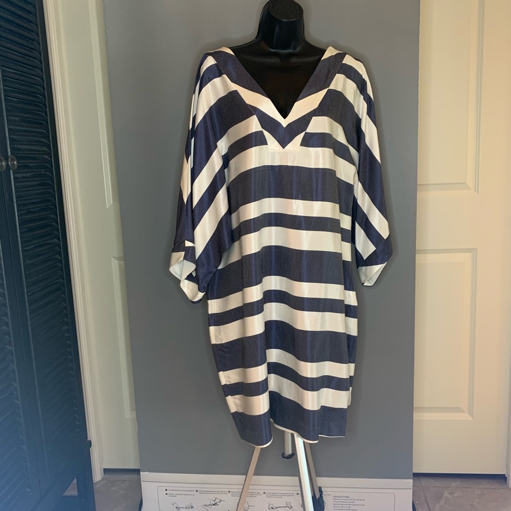 Trina Turk Navy and White Striped Dress